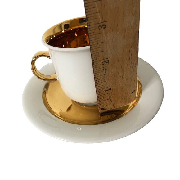 Vintage Arabia Finland Espresso Demitasse Cup Saucer White Gold Gilt Trim Set 2 - Picture 8 of 8